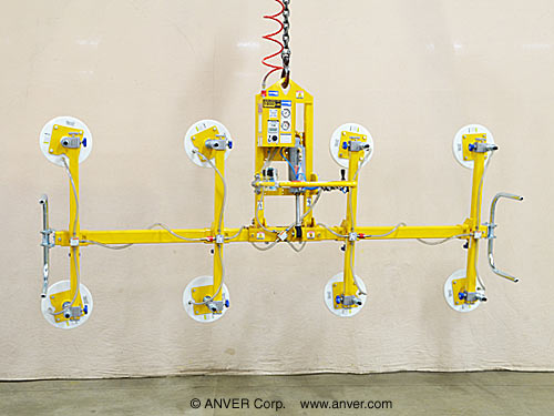 ANVER Eight Pad Compressed Air Powered Vacuum Lifter with Powered Tilter and Foam Pads for Lifting and Tilting Tread Plate 12 ft x 6 ft (3.6 m x 1.8 m) up to 1000 lb (454 kg)